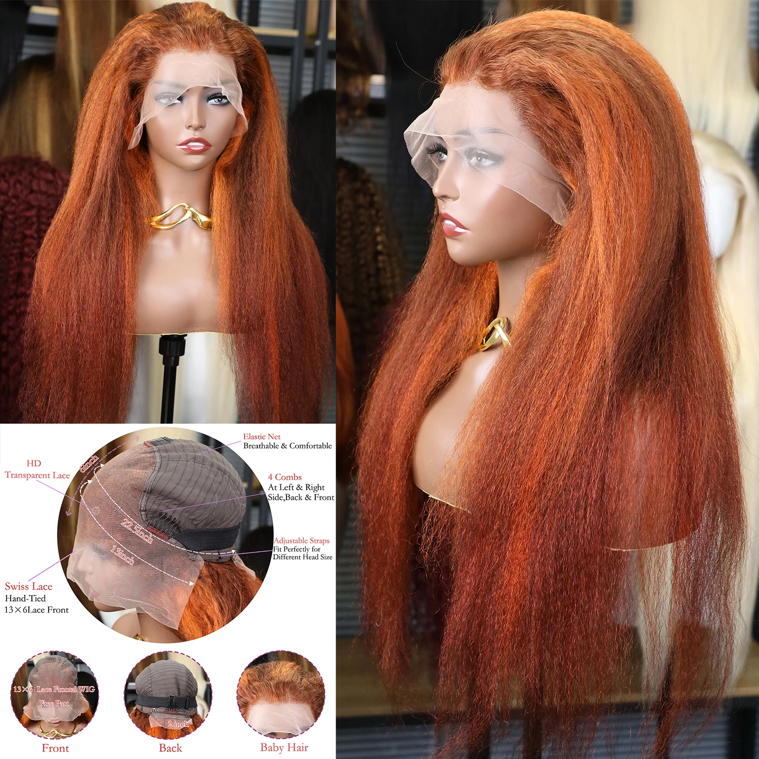 Highlight 4/350 Kinky Straight 200 Density 13x6 Lace Frontal Human Hair Wigs Brazilian Ginger Brown Piano Colored Human Hair Wig
Highlight 4/350 Kinky Straight 200 Density 13x6 Lace Frontal Human Hair Wigs Brazilian Ginger Brown Piano Colored Human Hair Wig