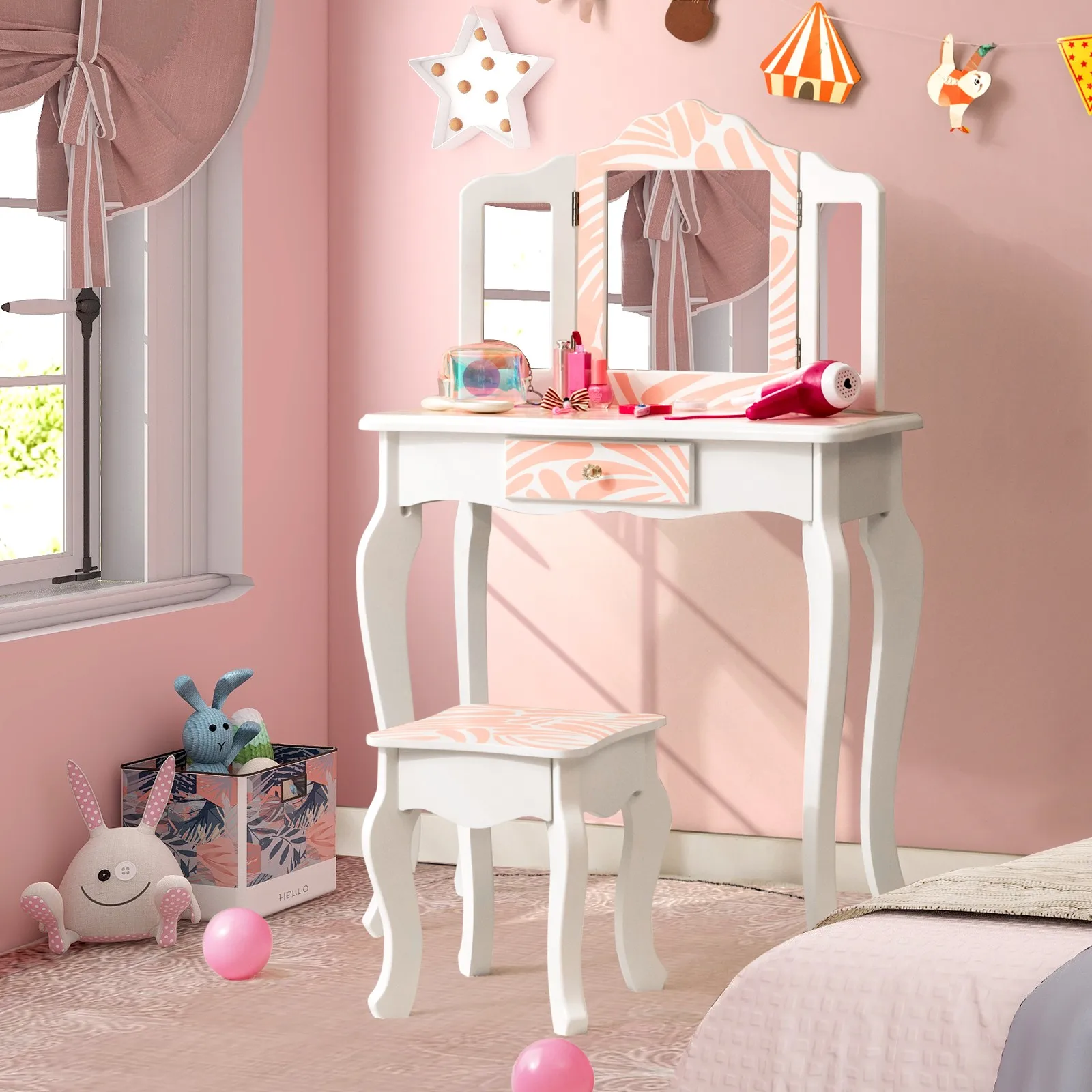 2 in 1 Kids Vanity Table Set Princess Pretend Play Makeup Dressing Table Pink
2 in 1 Kids Vanity Table Set Princess Pretend Play Makeup Dressing Table Pink