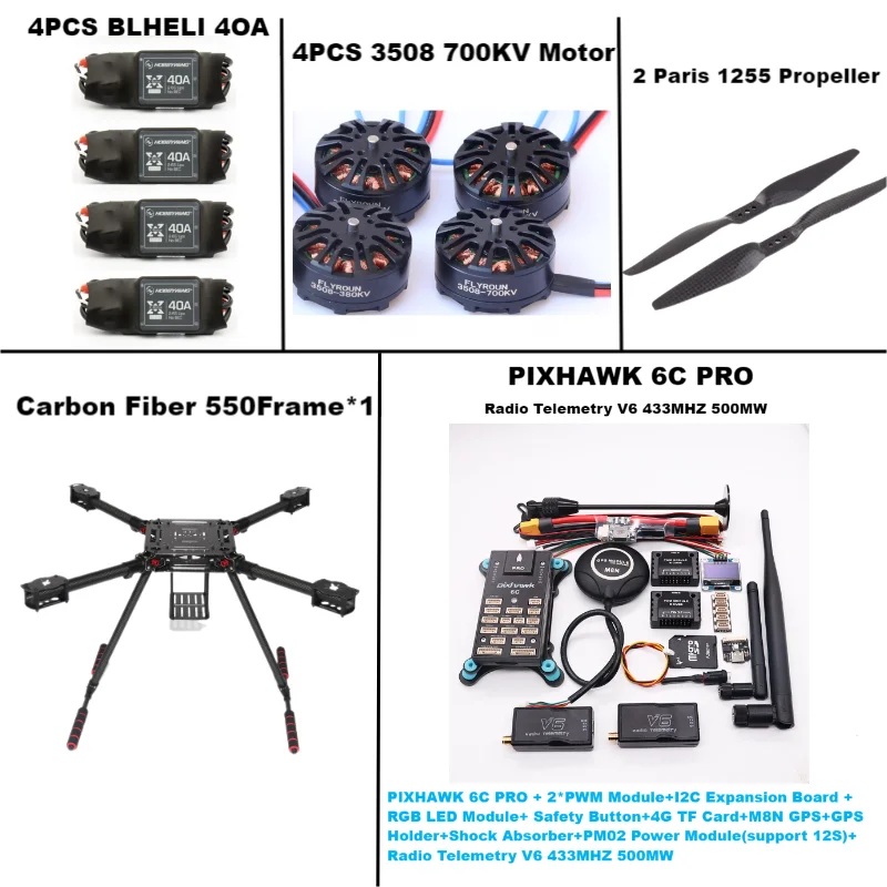 F550 PIXHAWK 6C PRO M8N/M9N/M10 Flight Control Hexa Frame Carbon Ardupilot Radio Telemetry Quadcopter 40A ESC 3508 700KV Motor
F550 PIXHAWK 6C PRO M8N/M9N/M10 Flight Control Hexa Frame Carbon Ardupilot Radio Telemetry Quadcopter 40A ESC 3508 700KV Motor