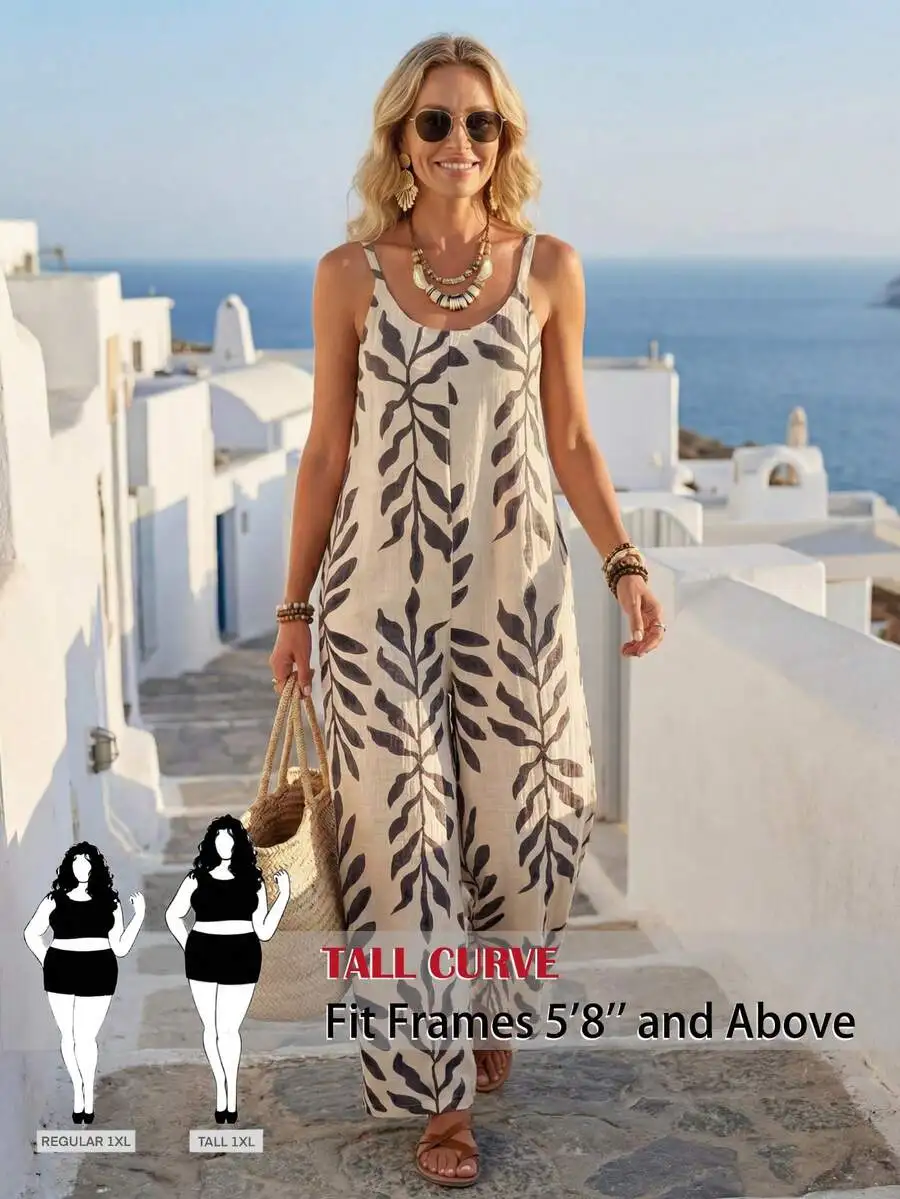 Tall Curve Plant-Print Wide-Leg High-Waisted Jumpsuit For Women, Slimming Casual Summer Outfit, 58+ Fit
Tall Curve Plant-Print Wide-Leg High-Waisted Jumpsuit For Women, Slimming Casual Summer Outfit, 58+ Fit