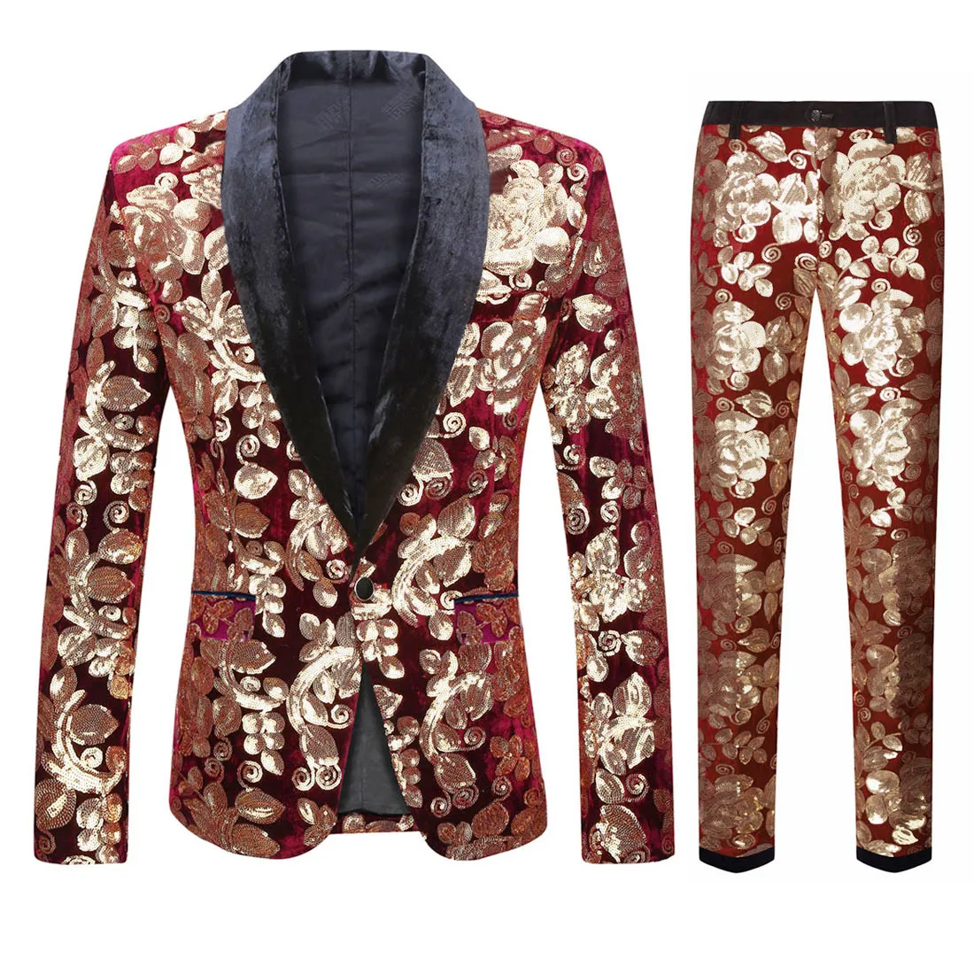Mens Sequins Floral Patern Two Piece Set Suits Party Wedding Prom Suit Blazer Jacket with Pants Set Stage Singer Costume Homme
Mens Sequins Floral Patern Two Piece Set Suits Party Wedding Prom Suit Blazer Jacket with Pants Set Stage Singer Costume Homme