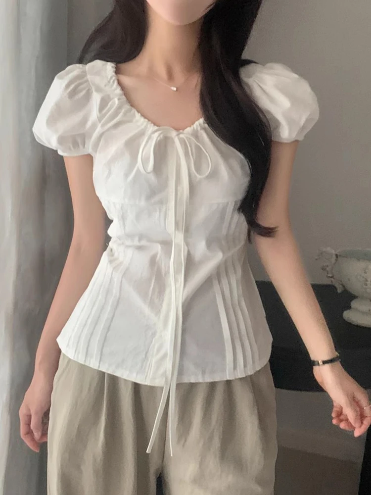 Women's Bubble Sve irt Dstring Waist Summer New Sle Versatile Slim Fit Pleated Korean Version ort Sve round Ne
Women's Bubble Sve irt Dstring Waist Summer New Sle Versatile Slim Fit Pleated Korean Version ort Sve round Ne
