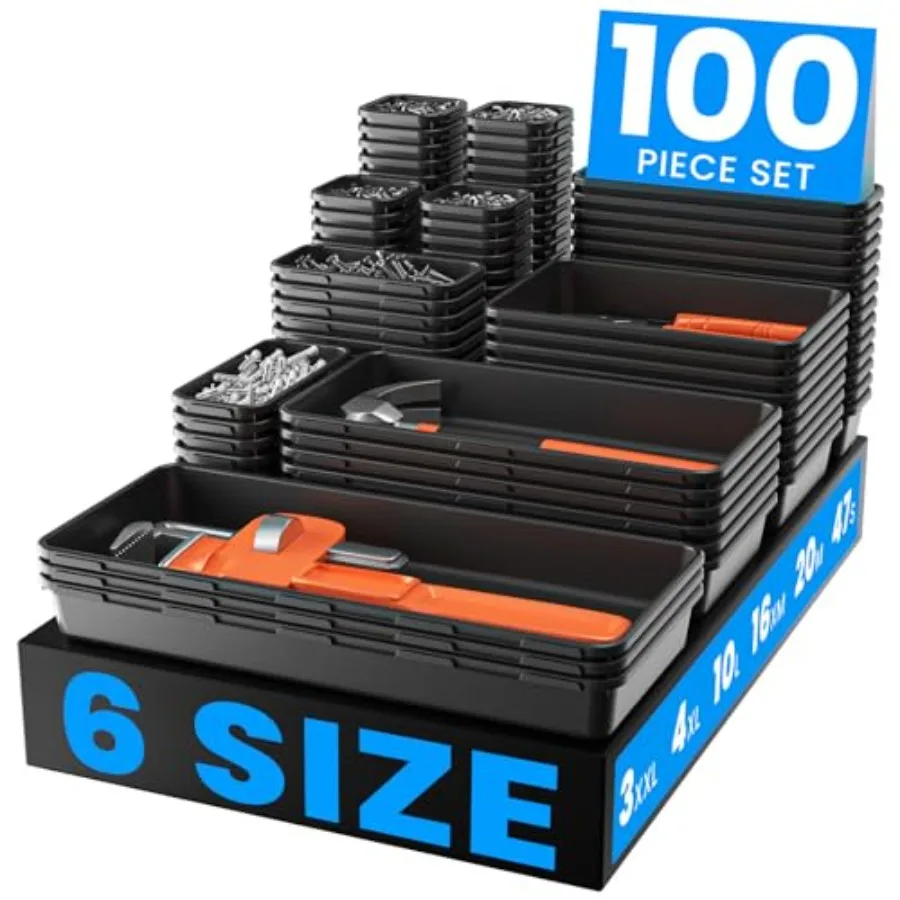 and 100PCS Tool Box Organizer Tray Set Fits 100+ Tools Black Plastic Drawer Divider Desk Drawer Organizer Garage Or
and 100PCS Tool Box Organizer Tray Set Fits 100+ Tools Black Plastic Drawer Divider Desk Drawer Organizer Garage Or