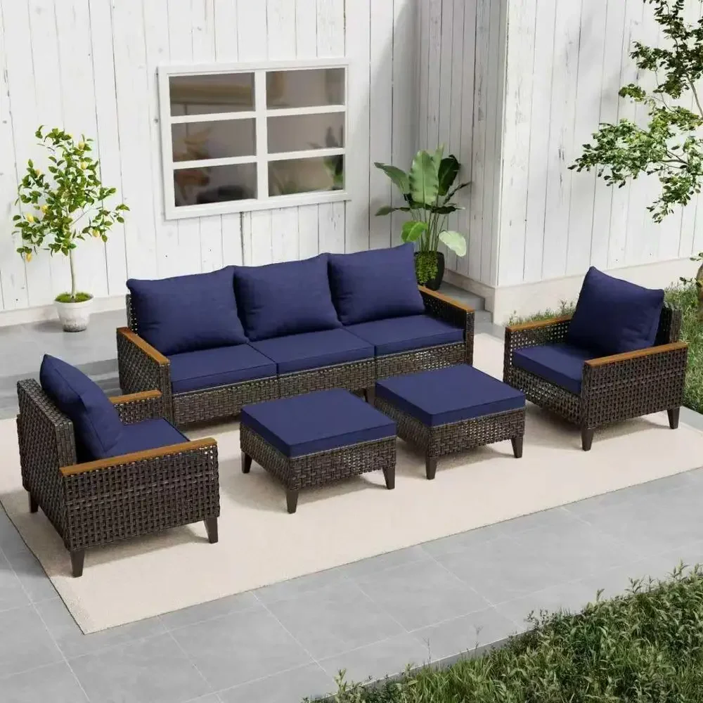 7-Piece Outdoor Patio Sectional Set with High Back and Thick Cushions, All-Weather Wicker, Ideal for Garden, Porch, Poolside, Bl
7-Piece Outdoor Patio Sectional Set with High Back and Thick Cushions, All-Weather Wicker, Ideal for Garden, Porch, Poolside, Bl