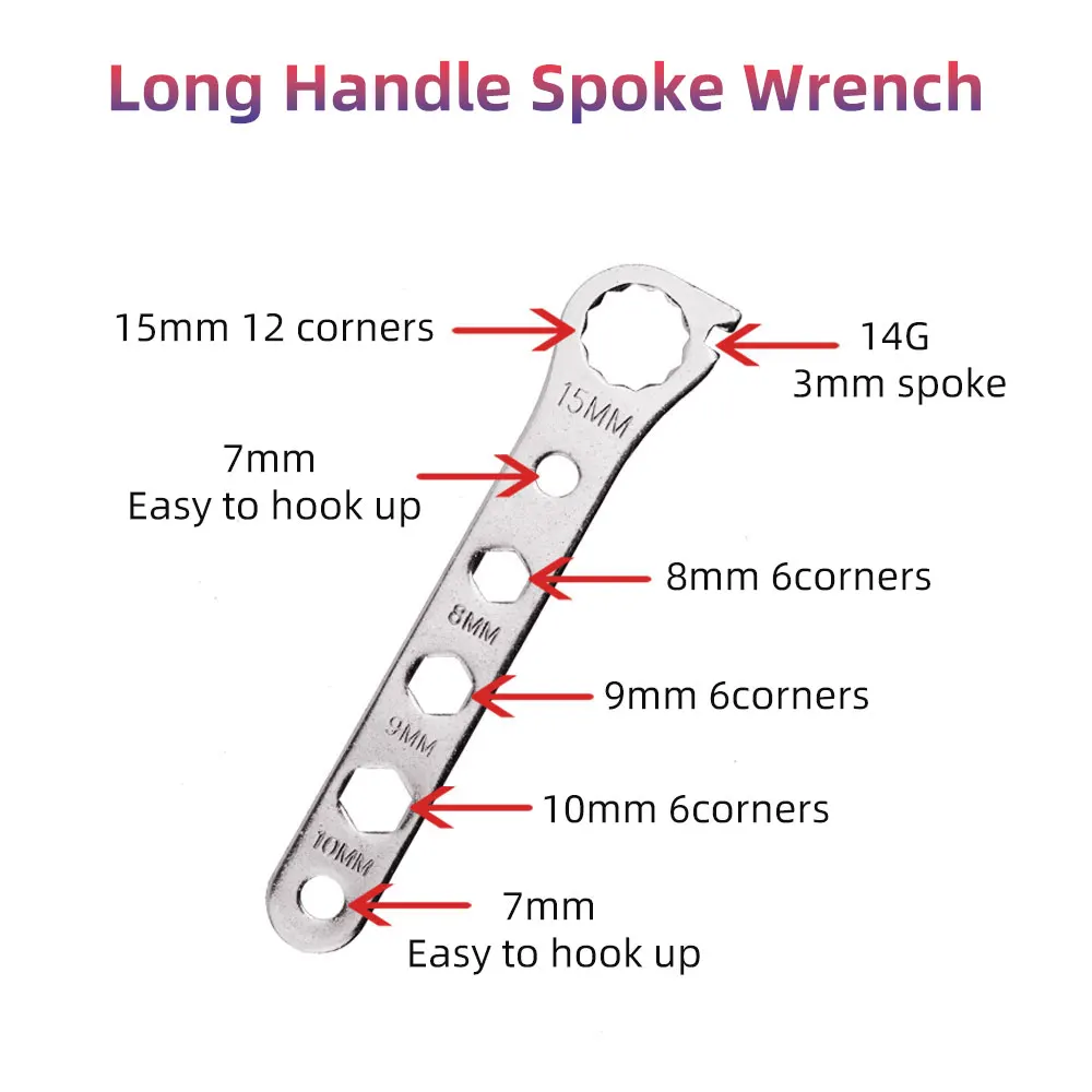 14g Bicycle Spoke Wrench Long Handle 12 Angle Plum Wrench
14g Bicycle Spoke Wrench Long Handle 12 Angle Plum Wrench
