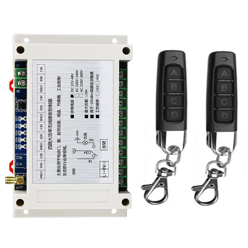 Smart Multiple DC 12V 24V 36V 48V 10A 433 MHz 4CH 4 CH 4 Channel Wireless Relay RF Remote Control Switch Receiver+Transmitter
Smart Multiple DC 12V 24V 36V 48V 10A 433 MHz 4CH 4 CH 4 Channel Wireless Relay RF Remote Control Switch Receiver+Transmitter