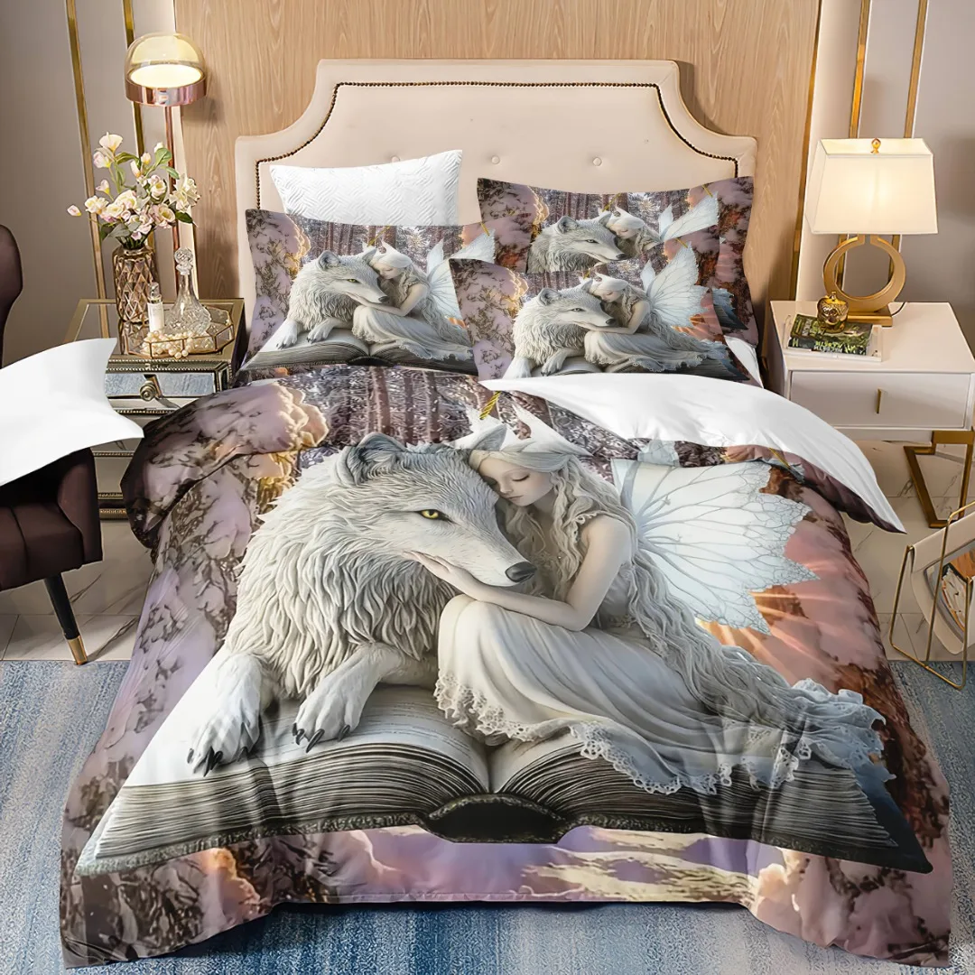 3pcs Anime Wolf and Angel Theme Bedding Set, 3D Digital Print Duvet Cover with Pillowcases, Soft Breathable Polyester
3pcs Anime Wolf and Angel Theme Bedding Set, 3D Digital Print Duvet Cover with Pillowcases, Soft Breathable Polyester