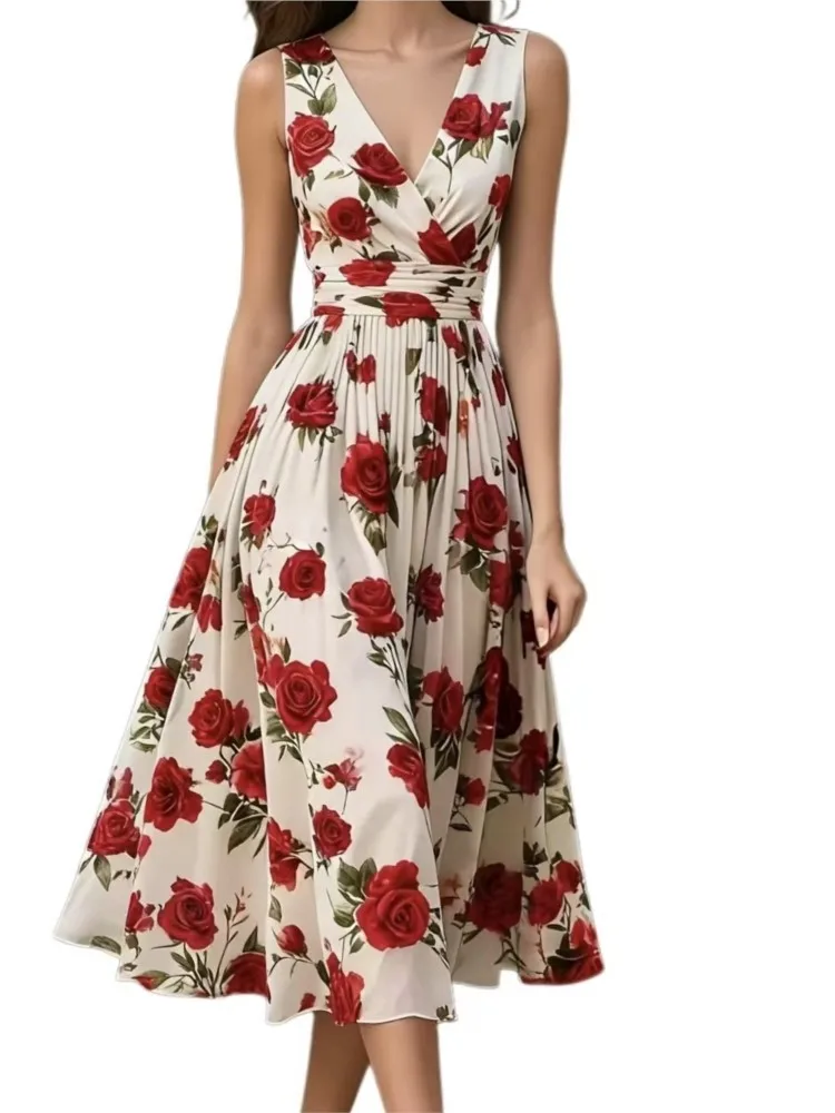 Boho Floral Print Elegant Party Dresses Womens Sexy V Neck High Waist Pleated Slim Long Dress Summer Sleeveless Vacation Dress
Boho Floral Print Elegant Party Dresses Womens Sexy V Neck High Waist Pleated Slim Long Dress Summer Sleeveless Vacation Dress
