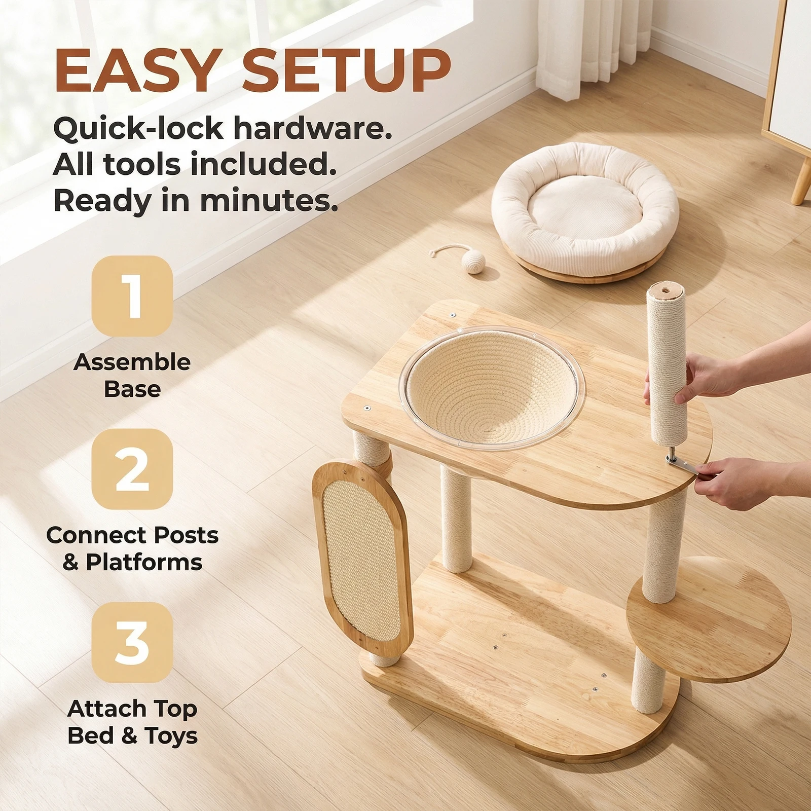 Когтеточка-лазалка для кошек из массива каучукового дерева с мячом и доской для царапания, легко чистится, для больших домов и домов с несколькими кошками
Когтеточка-лазалка для кошек из массива каучукового дерева с мячом и доской для царапания, легко чистится, для больших домов и домов с несколькими кошками