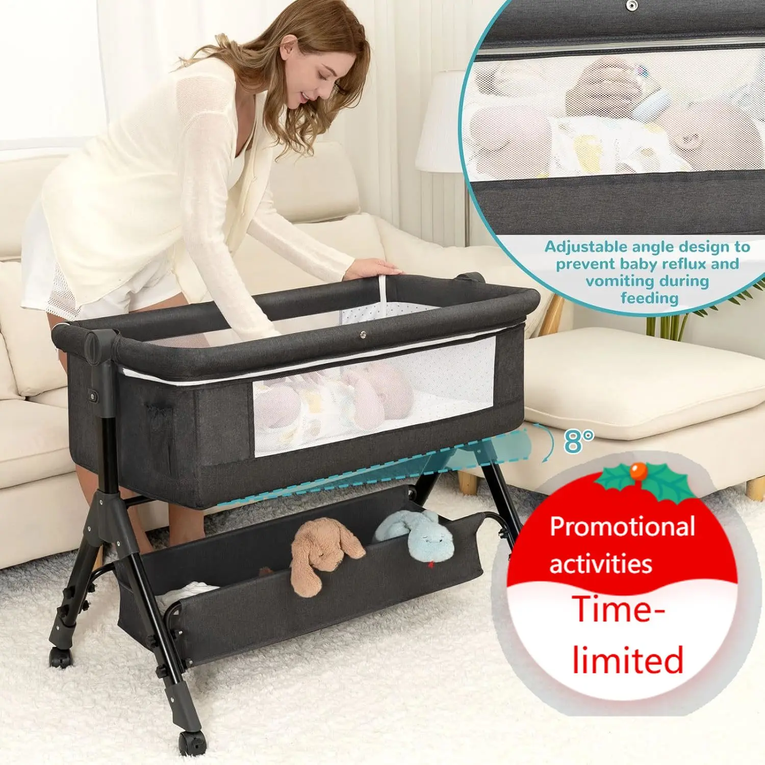 Baby Bassinet, Bedside Bassinet for Baby, 3 in 1 Bassinet Bedside Sleeper with Wheels, Mosquito Net, Adjustable Easy Folding Por
Baby Bassinet, Bedside Bassinet for Baby, 3 in 1 Bassinet Bedside Sleeper with Wheels, Mosquito Net, Adjustable Easy Folding Por