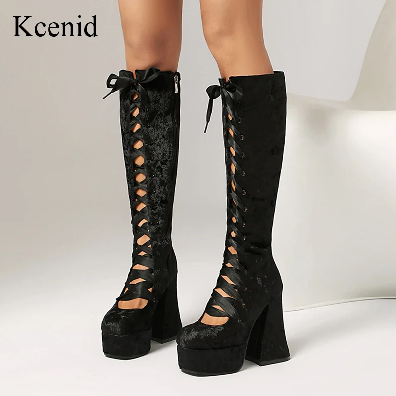 Kcenid Thick Sole Black Hollow Knee High Boots with Zipper Square Heel for Pole Dance Super High Sexy Large Size Footwear
Kcenid Thick Sole Black Hollow Knee High Boots with Zipper Square Heel for Pole Dance Super High Sexy Large Size Footwear