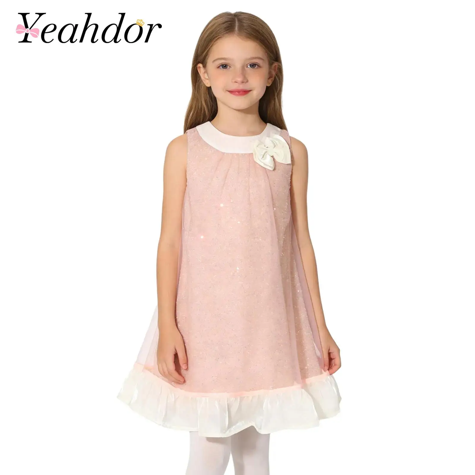 Kids Girls Cute Bow Sparkly Sequin Dress Princess Gown Sleeveless Tulle Ruffled Hem Party Dress for Birthday Party Wedding Prom
Kids Girls Cute Bow Sparkly Sequin Dress Princess Gown Sleeveless Tulle Ruffled Hem Party Dress for Birthday Party Wedding Prom