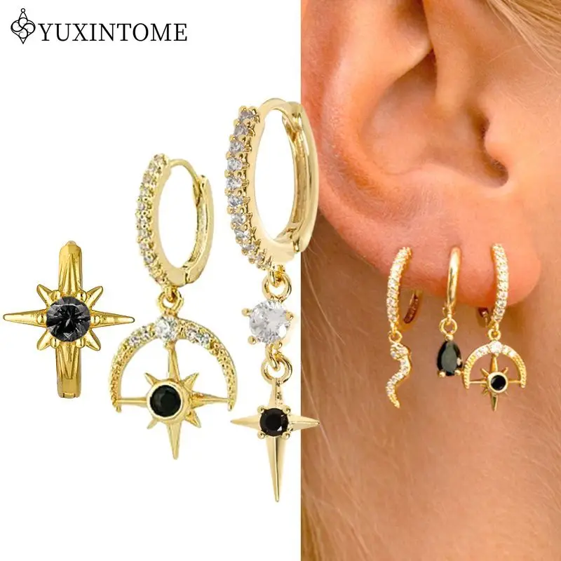 925 Silver Needle Black Round Zircon Moon Star Pendant Full Of Diamond Hoop Pendant Earrings For Women Vintage Jewelry Gift
925 Silver Needle Black Round Zircon Moon Star Pendant Full Of Diamond Hoop Pendant Earrings For Women Vintage Jewelry Gift