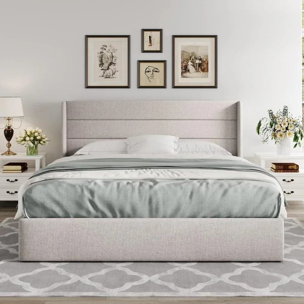 King Size Lift Up Storage Bed, Modern Wingback Headboard, No Box Spring Needed, Hydraulic Storage, Light Beige
King Size Lift Up Storage Bed, Modern Wingback Headboard, No Box Spring Needed, Hydraulic Storage, Light Beige