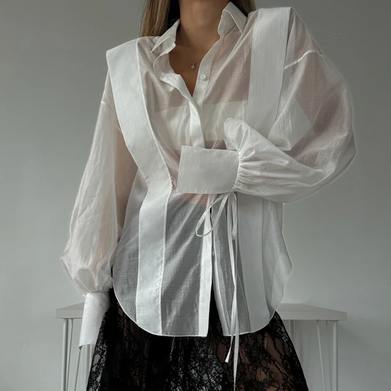 TARUXY Solid Sexy See Through Shirt Women's Lapel Lantern Long Sleeve Blouses Summer Sun Protection Loose Casual Female Shirt
TARUXY Solid Sexy See Through Shirt Women's Lapel Lantern Long Sleeve Blouses Summer Sun Protection Loose Casual Female Shirt
