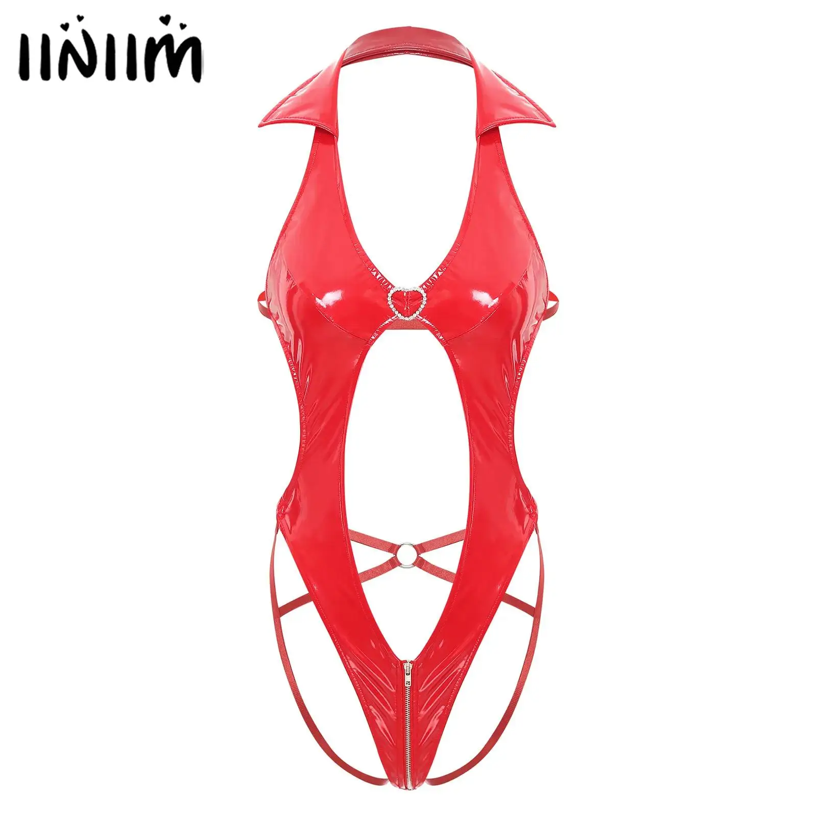 Womens Hollow Out Zipper Crotch Latex Bodysuit Patent Leather Lingerie Deep V Neck Butt Jumpsuit Underwear Club Rave Costume
Womens Hollow Out Zipper Crotch Latex Bodysuit Patent Leather Lingerie Deep V Neck Butt Jumpsuit Underwear Club Rave Costume