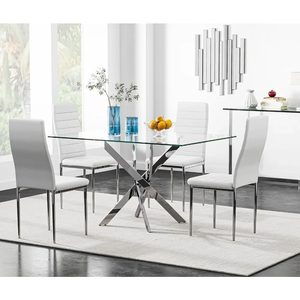 5 Piece Dining Table Set, Tempered Glass Dining Table Set for 4 Kitchen Table Set with 4 Upholstered Chairs
5 Piece Dining Table Set, Tempered Glass Dining Table Set for 4 Kitchen Table Set with 4 Upholstered Chairs