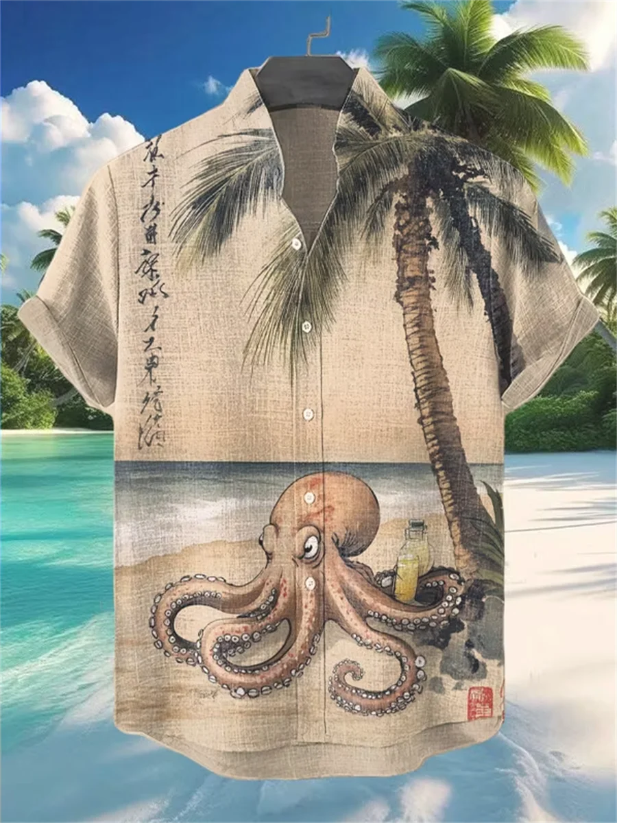 Hawaiian style men's short sleeved linen shirt, button design, digital printing, casual and comfortable, fashionable dressing
Hawaiian style men's short sleeved linen shirt, button design, digital printing, casual and comfortable, fashionable dressing