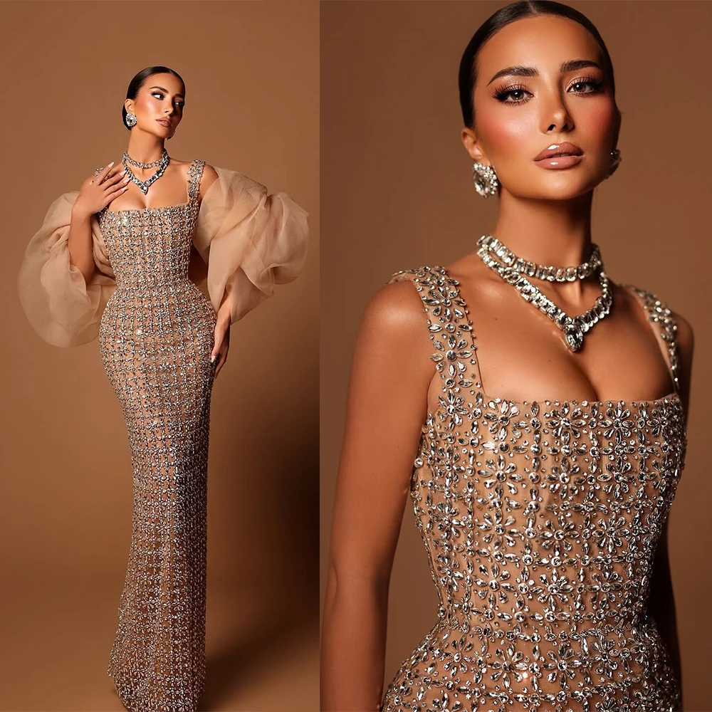 Elegant Handmade Sheath Prom Dresses Strap Square Neck Rhinestone Beaded Floor Length Formal Evening Gowns Customized
Elegant Handmade Sheath Prom Dresses Strap Square Neck Rhinestone Beaded Floor Length Formal Evening Gowns Customized