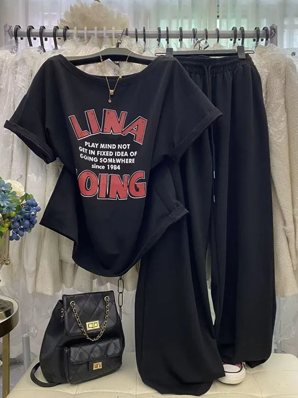 plus Size American Casual Sportswear Set Women Summer Trendy Brand Short Sleeve T-Shirt Wide Leg Pants Two Piece Set
plus Size American Casual Sportswear Set Women Summer Trendy Brand Short Sleeve T-Shirt Wide Leg Pants Two Piece Set