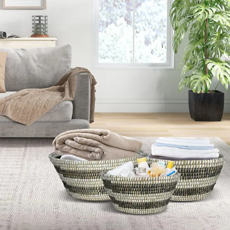 Natural Canes Grass Baskets Stackable Storage Bins Set of 3 with Hollowed Handles
Natural Canes Grass Baskets Stackable Storage Bins Set of 3 with Hollowed Handles