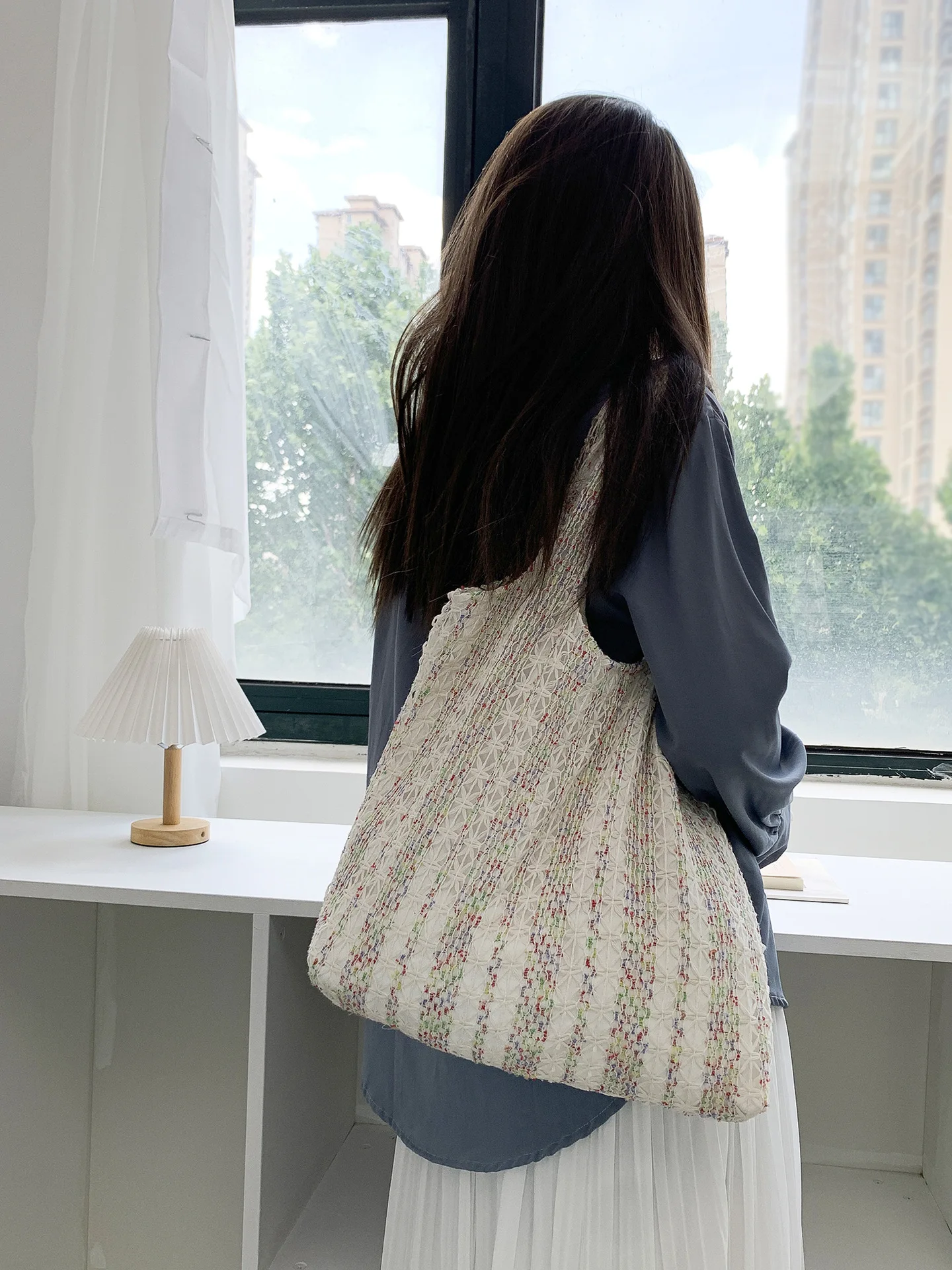 Neon Color Knitted Canvas Tote Bag for Women, Large Capacity Casual Shoulder Bag Fashion Commute School Bag for College Students Neon Color Knitted Canvas Tote Bag for Women, Large Capacity Casual Shoulder Bag Fashion Commute School Bag for College Students