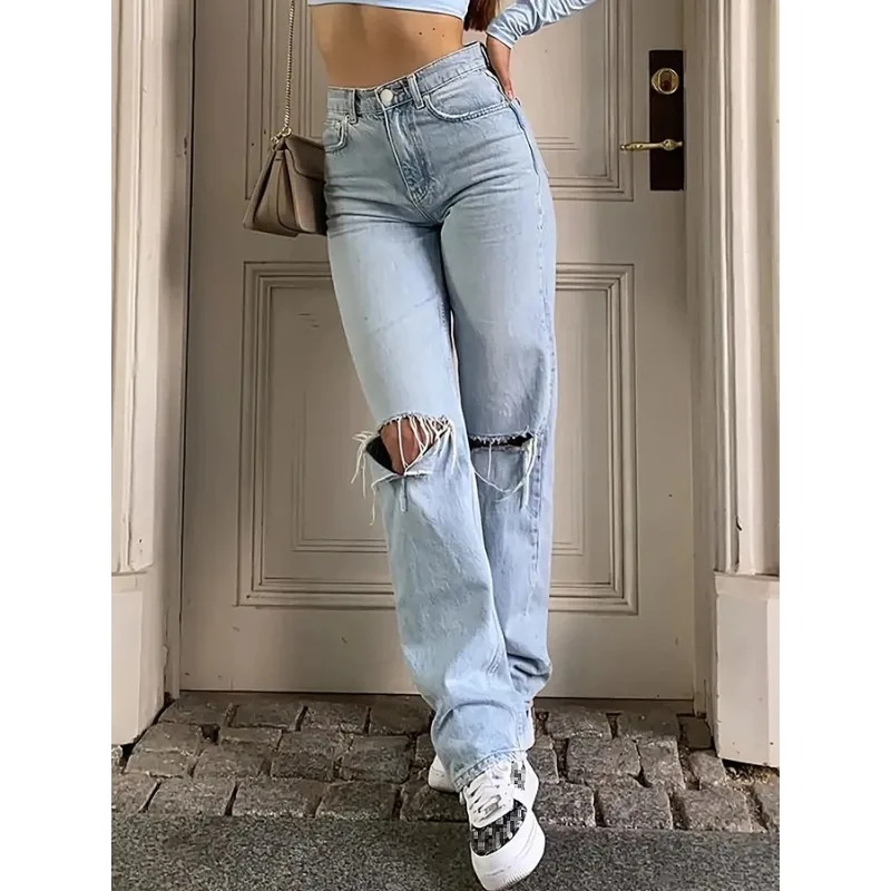 2024 women's new knee-piercing jeans women's loose comfortable casual all-match straight micro-elastic jeans
2024 women's new knee-piercing jeans women's loose comfortable casual all-match straight micro-elastic jeans