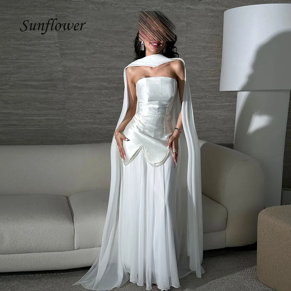 Sunflower Customized Ivory Strapless Satin Evening Dress Chiffon A-Line Floor-Length Formal Occasion Dress with Scarf 2025
Sunflower Customized Ivory Strapless Satin Evening Dress Chiffon A-Line Floor-Length Formal Occasion Dress with Scarf 2025