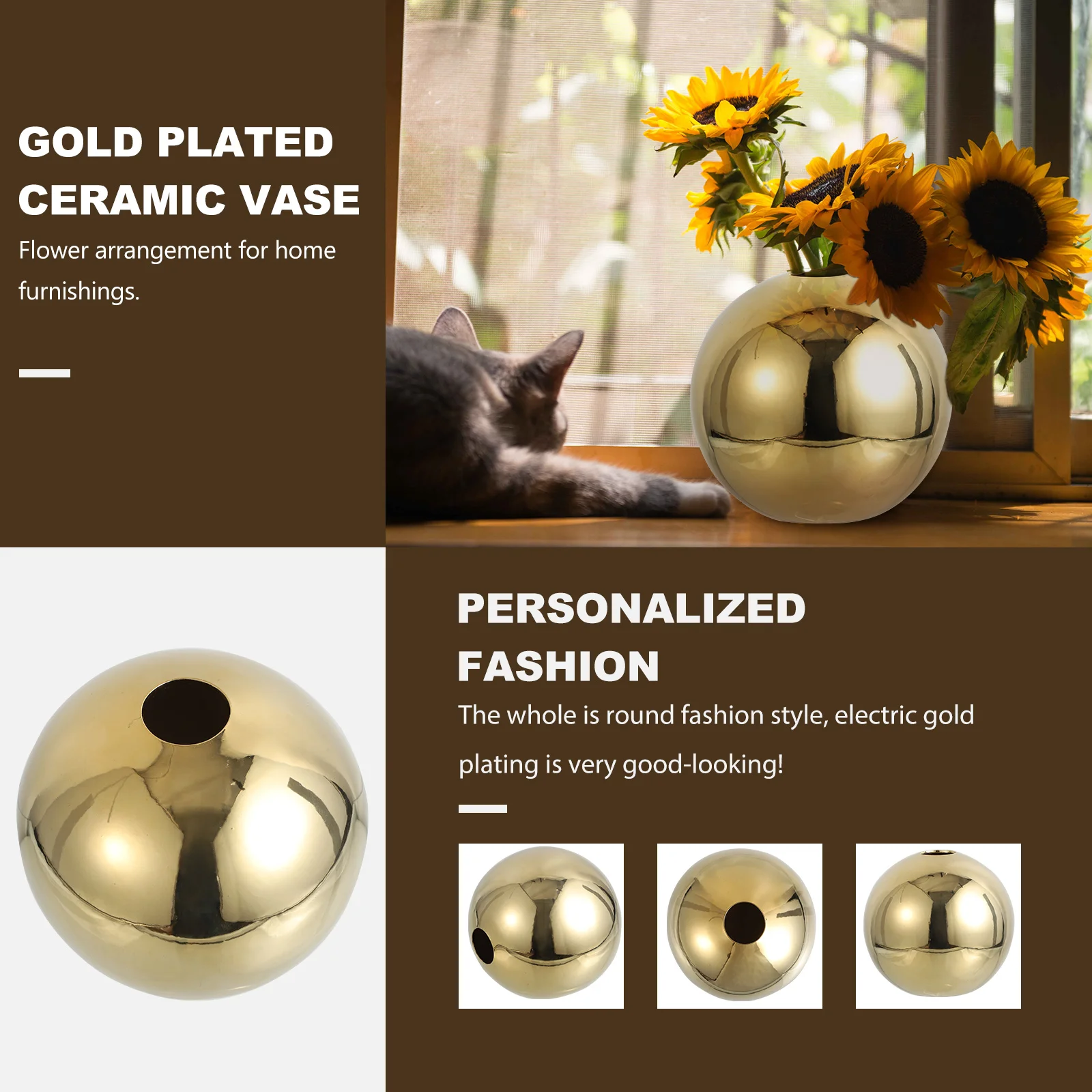 Delicate Ceramic Vase Electroplated Round Style Desktop Adornment Home Decor Fine Texture Visual Experience Desktop Ceramic Vase 
Delicate Ceramic Vase Electroplated Round Style Desktop Adornment Home Decor Fine Texture Visual Experience Desktop Ceramic Vase