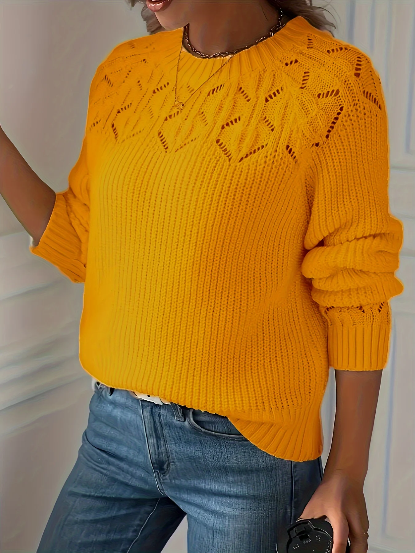 Женский крупногабаритный вязаный пуловер цвета имбирь, модный, простой, в стиле ретро, с круглым вырезом, с декоративным узором-перфорацией
Женский крупногабаритный вязаный пуловер цвета имбирь, модный, простой, в стиле ретро, с круглым вырезом, с декоративным узором-перфорацией