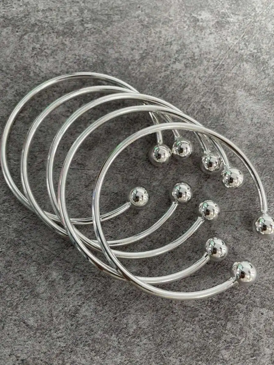 5pcs/10pcs Silver Tone Thick Cuff Bangles With 10mm Polished Ball Beads, Boho Layered Handmade Jewelry For Women Daily Wear
5pcs/10pcs Silver Tone Thick Cuff Bangles With 10mm Polished Ball Beads, Boho Layered Handmade Jewelry For Women Daily Wear