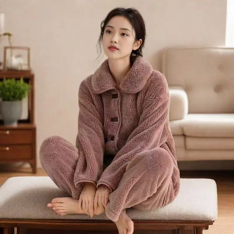 2025 Thickened Velvet A Complete Set of Pajamas Popular Bean Paste Color Winter Pajamas Can Be Worn Outside Loungewear Comfort
2025 Thickened Velvet A Complete Set of Pajamas Popular Bean Paste Color Winter Pajamas Can Be Worn Outside Loungewear Comfort
