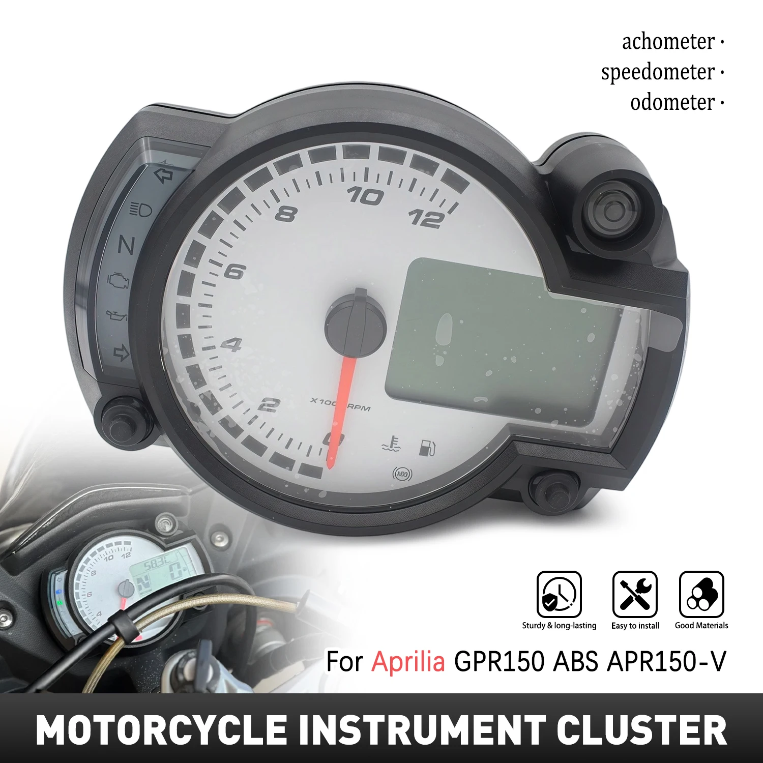 12000rpm Motorcycle LCD Digital Speedometer Tachometer Odometer Instrument Adjustable For Aprilia GPR150ABS APR150-V APR150V
12000rpm Motorcycle LCD Digital Speedometer Tachometer Odometer Instrument Adjustable For Aprilia GPR150ABS APR150-V APR150V