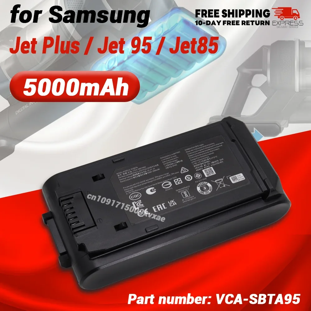 For Samsung VCA-SBT95 Cordless Stick Vacuum 21.6V 5000mAh JET95 JET85 Replacement Vacuum Cleaner Li-ion Battery
For Samsung VCA-SBT95 Cordless Stick Vacuum 21.6V 5000mAh JET95 JET85 Replacement Vacuum Cleaner Li-ion Battery