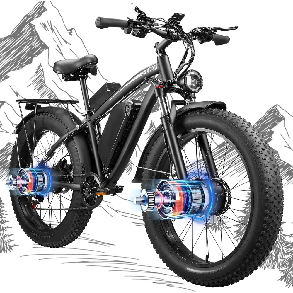Dual Motor Ebike for Adults, 52V 23AH Large Battery Men Adult Fat Tire Electric Bike Peak 4000W 37MPH Electric Bicycles 7 Speed
Dual Motor Ebike for Adults, 52V 23AH Large Battery Men Adult Fat Tire Electric Bike Peak 4000W 37MPH Electric Bicycles 7 Speed