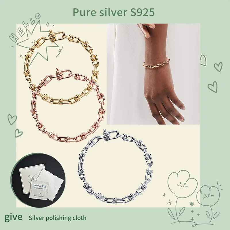 Pure silver s925 bracelet Fashionable classic retro 18k gold U-shaped horseshoe buckle bracelet
Pure silver s925 bracelet Fashionable classic retro 18k gold U-shaped horseshoe buckle bracelet