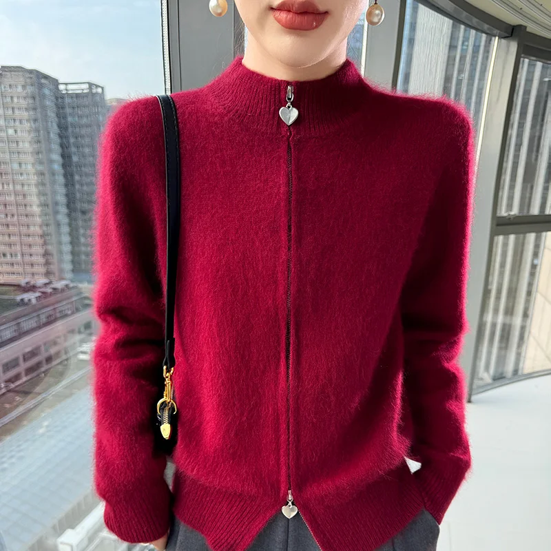 Кардиган на молнии из 100% чистого норкового кашемира, женская полуводолазка, вязаная куртка, повседневное свободное толстое пальто, рубашка на молнии
Кардиган на молнии из 100% чистого норкового кашемира, женская полуводолазка, вязаная куртка, повседневное свободное толстое пальто, рубашка на молнии