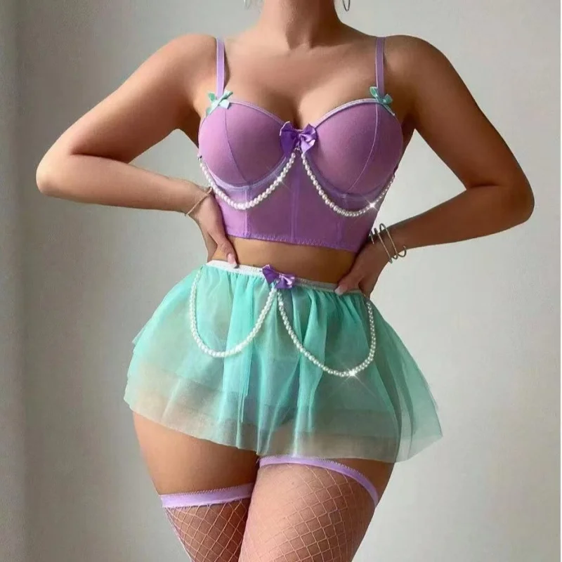European and American Style Pearl Chain Bowknot Bra Strap Sexy Underwire Lingerie Panties Pearlescent Gauze Dress Set for Women
European and American Style Pearl Chain Bowknot Bra Strap Sexy Underwire Lingerie Panties Pearlescent Gauze Dress Set for Women