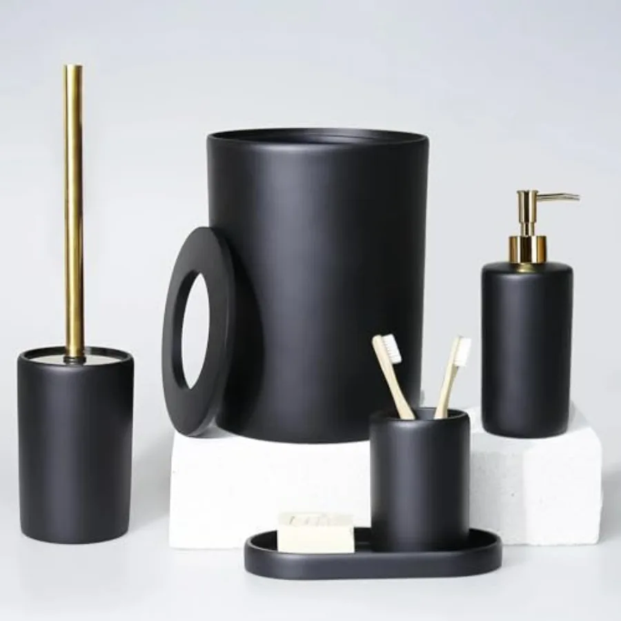 Victoria Collection Luxury Bathroom Accessory Black 5-Piece Set with Individual Pieces for Bathroom Storage Trash Can Toilet Br
Victoria Collection Luxury Bathroom Accessory Black 5-Piece Set with Individual Pieces for Bathroom Storage Trash Can Toilet Br
