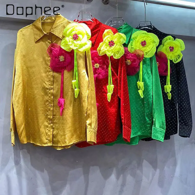Temperament Commuter Lapel Long-sleeved Shirt Spring New Heavy Industry Hot Diamond-encrusted 3d Flower Casual Loose Shirt Women
Temperament Commuter Lapel Long-sleeved Shirt Spring New Heavy Industry Hot Diamond-encrusted 3d Flower Casual Loose Shirt Women