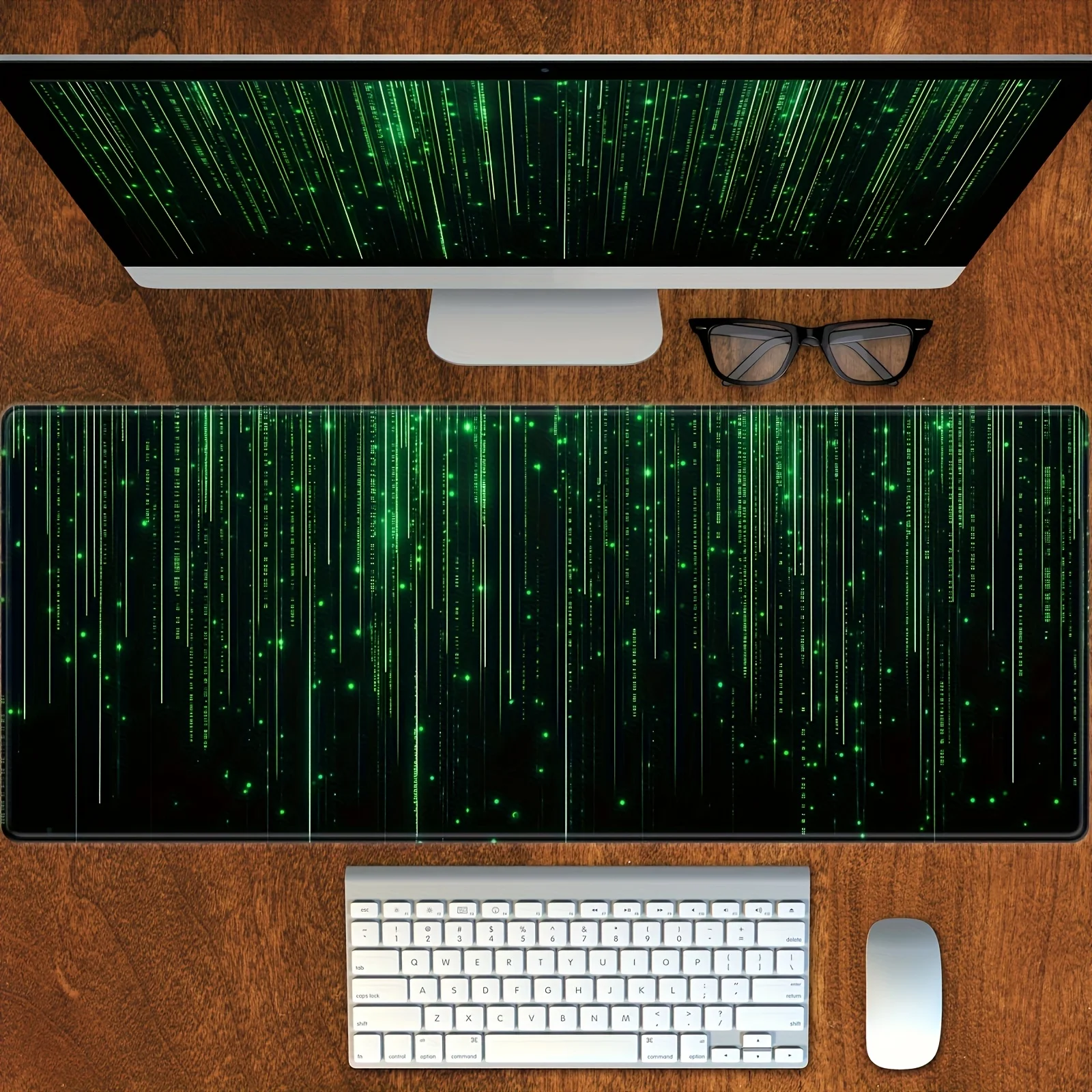 Cyberpunk Green Code Gaming Mouse Pad Large Non-slip Desk Protector for Keyboard Mouse
