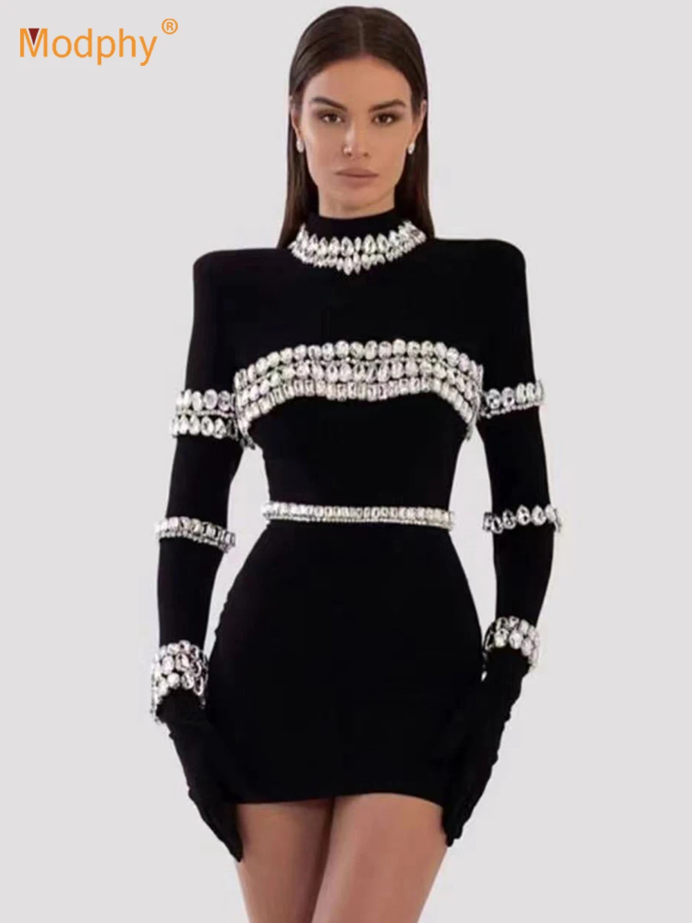 Modphy Ladies Diamond Crystal Bodycon Design Club Black Long Sleeve Mini Bandage Dress 2023 Elegant Sexy Evening Party Dress
Modphy Ladies Diamond Crystal Bodycon Design Club Black Long Sleeve Mini Bandage Dress 2023 Elegant Sexy Evening Party Dress