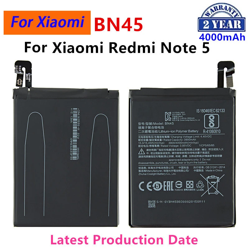 Brand New BN45 4000mAh Battery For Xiaomi Redmi Note 5 Note5 BN45 High Quality Phone Replacement Batteries
Brand New BN45 4000mAh Battery For Xiaomi Redmi Note 5 Note5 BN45 High Quality Phone Replacement Batteries