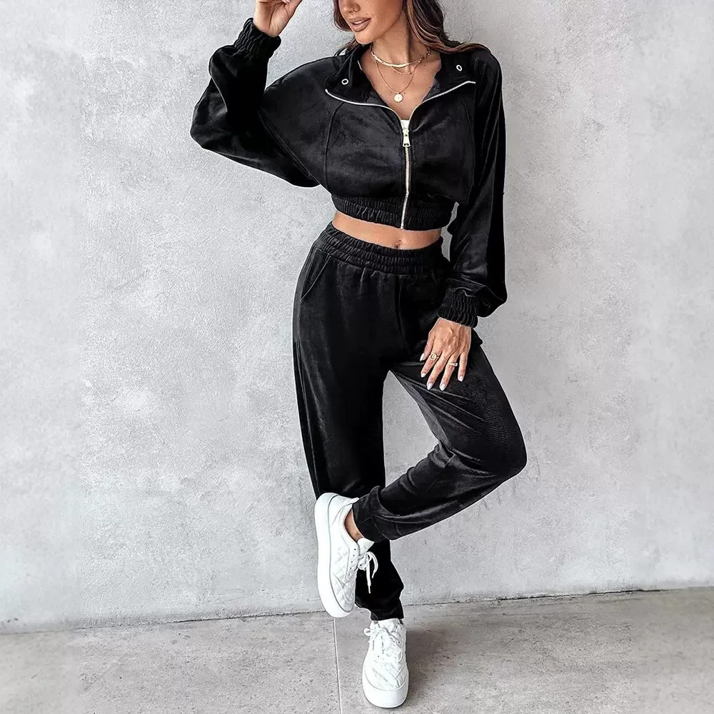 Women 2pcs Clothes Set Zipper Long Sleeve Sweatshirt Velvet Elastic High Waist Sweatpants Autumn Solid Color
Women 2pcs Clothes Set Zipper Long Sleeve Sweatshirt Velvet Elastic High Waist Sweatpants Autumn Solid Color
