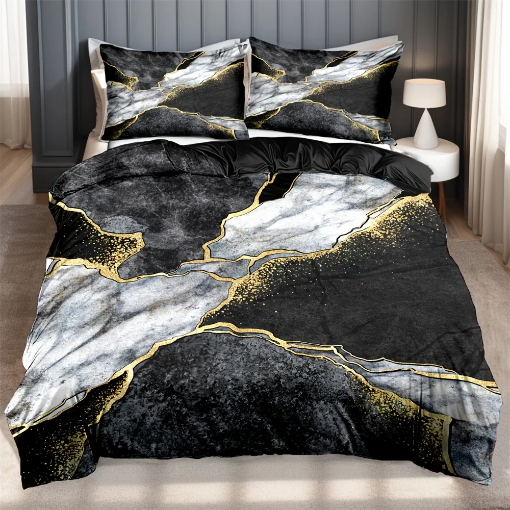 2/3pcs Soft Black Golden Marble Printed Duvet Covers - Fashionable And Comfortable Bedding Suitable For Bedrooms And Dormitories
2/3pcs Soft Black Golden Marble Printed Duvet Covers - Fashionable And Comfortable Bedding Suitable For Bedrooms And Dormitories