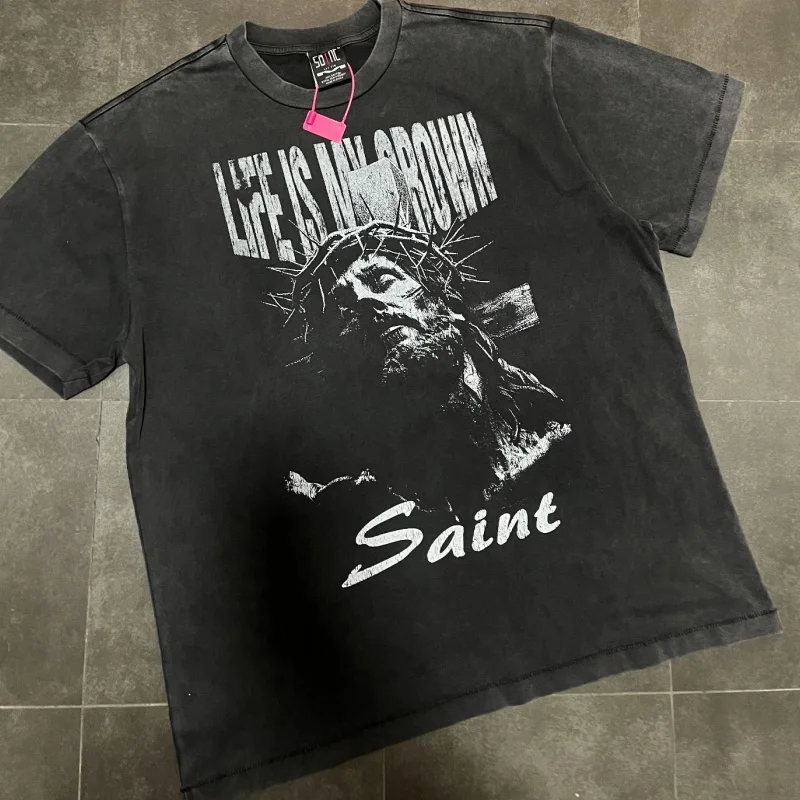 Saint Michael T Shirt High Street Retro Portrait Letter Print Short Sleeved Men Women Wash Do Old Round Neck T-shirt
Saint Michael T Shirt High Street Retro Portrait Letter Print Short Sleeved Men Women Wash Do Old Round Neck T-shirt