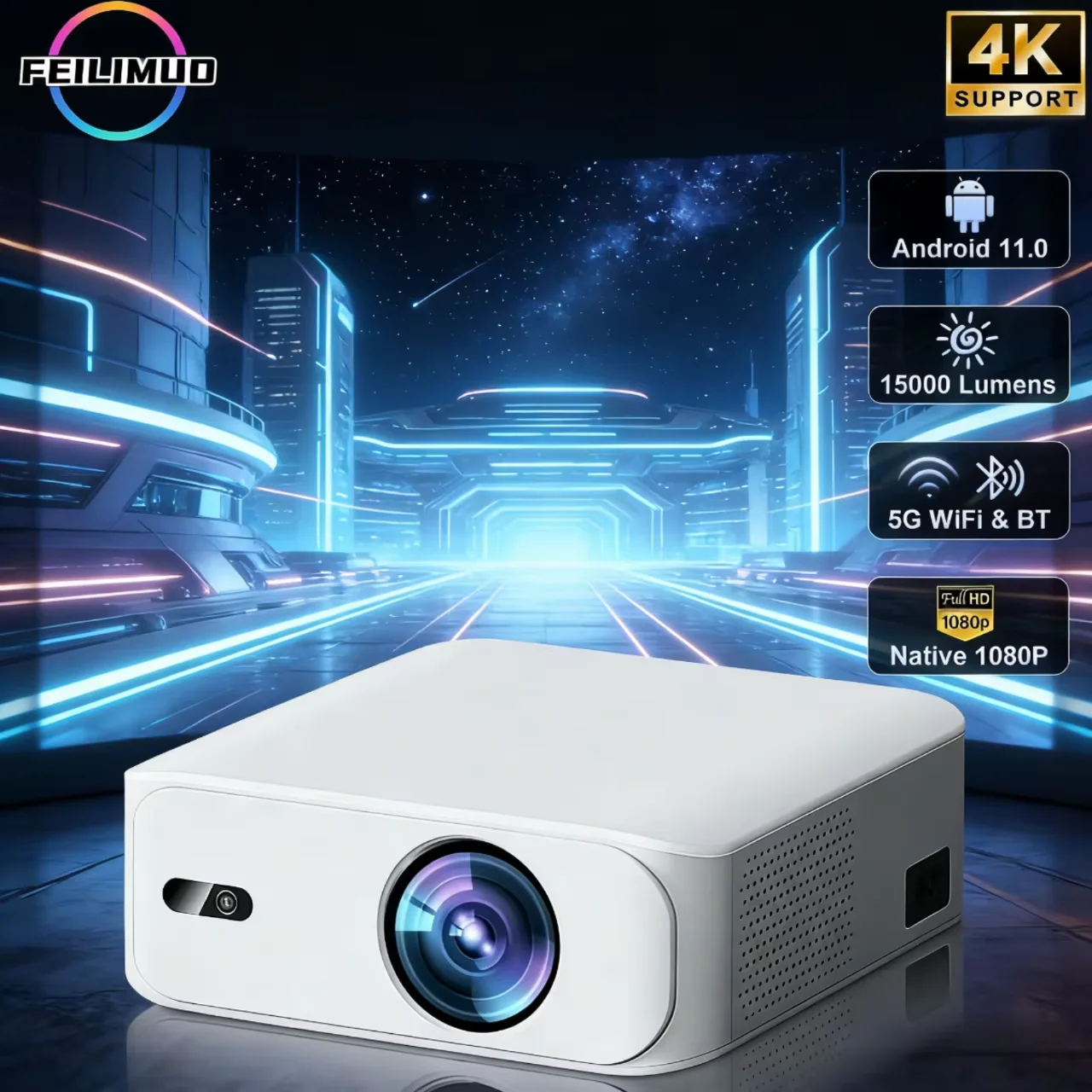Проектор Feilimud L9 1080P, 800 ANSI люмен, сверхвысокая яркость, версия Android, контрастность 15000:1, проектор для домашнего кинотеатра
Проектор Feilimud L9 1080P, 800 ANSI люмен, сверхвысокая яркость, версия Android, контрастность 15000:1, проектор для домашнего кинотеатра