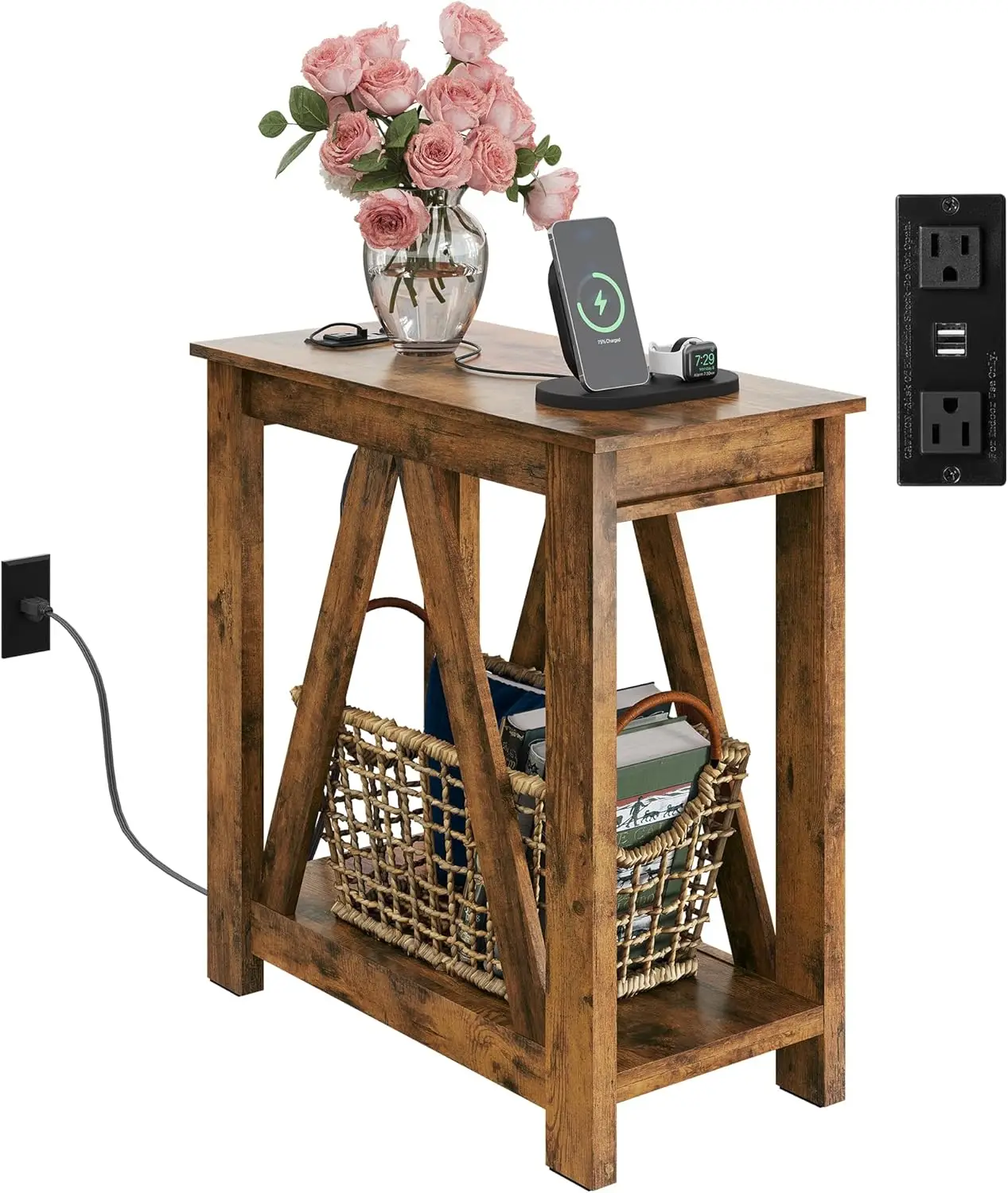 Farmhouse End Table, Narrow Side Table with Charging Station, Slim End Table, Side Table for Bedroom, Living Room, Small Spac
Farmhouse End Table, Narrow Side Table with Charging Station, Slim End Table, Side Table for Bedroom, Living Room, Small Spac