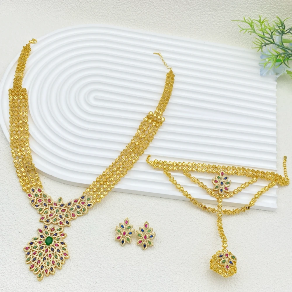 Flora Women's Gold Plated Copper Jewelry Set with Cubic Zirconia Necklace Ring Bracelet Earrings for Arabic Festival Accessory
Flora Women's Gold Plated Copper Jewelry Set with Cubic Zirconia Necklace Ring Bracelet Earrings for Arabic Festival Accessory