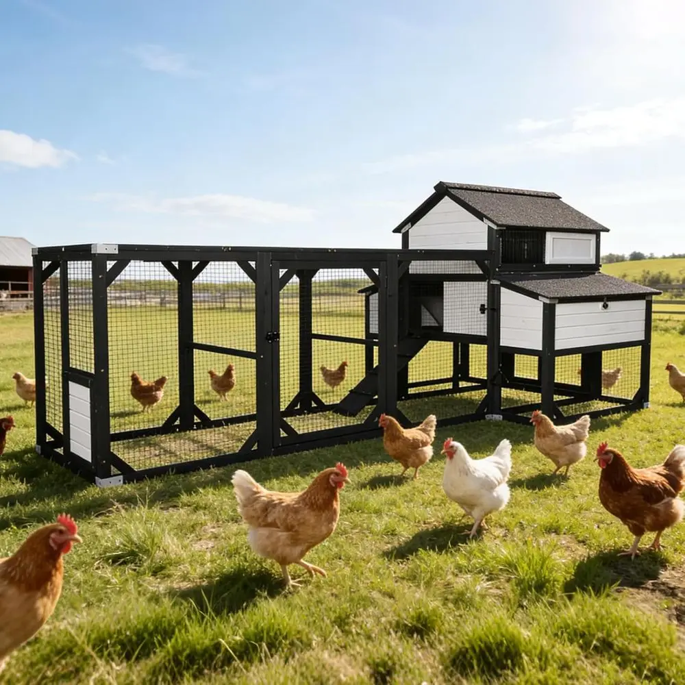 Spacious Reinforced Outdoor Chicken Coop for 8-10 Birds with Extended Run, 6 Nesting Boxes, Cleanable Tray, Waterproof Roof - Bl
Spacious Reinforced Outdoor Chicken Coop for 8-10 Birds with Extended Run, 6 Nesting Boxes, Cleanable Tray, Waterproof Roof - Bl